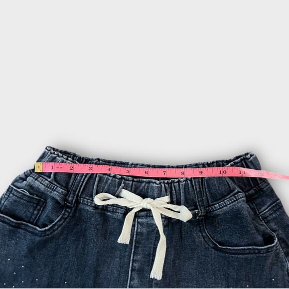 Girls Rhinestone Denim Shorts Sz XL Elastic Waist Drawstring Cuffed Sparkle Jean - Picture 5 of 7